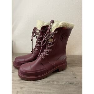 Michael Michael Kors Montaigne Rain Boots Dark Berry Burgundy Shearling Size 6